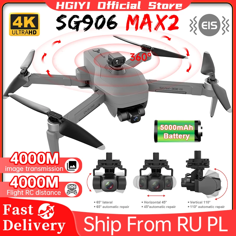 gopro drone HGIYI SG906 MAX2 5000mAH GPS Drone 4K Professional Camera with 3-Axis Gimbal 360 Obstacle Avoidance 906 MAX Brushless Quadcopter best drone with camera