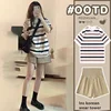 Maternity Summer Suit Short-Sleeved Fashion Summer New Shorts Casual Lazy Striped Top Short-Sleeved Shorts Two-Piece Set Yankee 2
