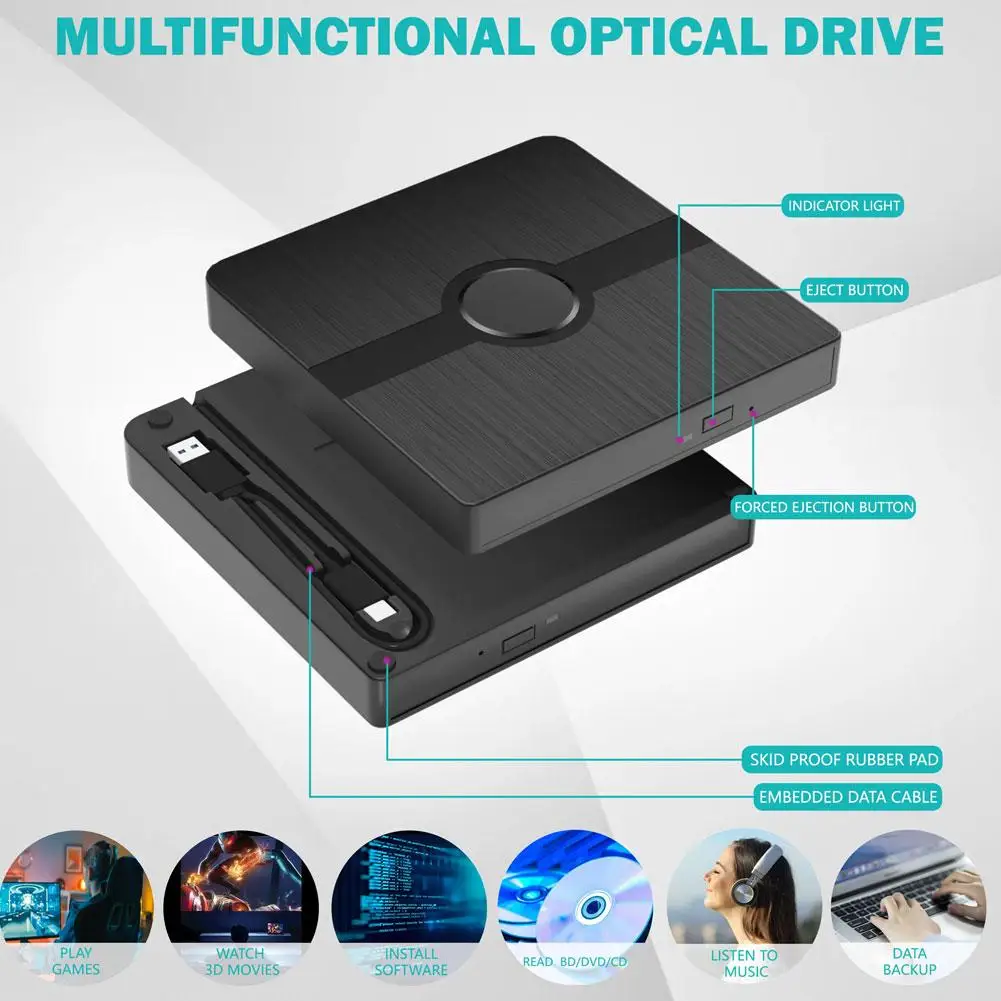 External Blu-ray DVD Drive Portable 3D BD-Combo Player Reader Multi-Function Drive For Windows Mac PC Laptop J1Z6