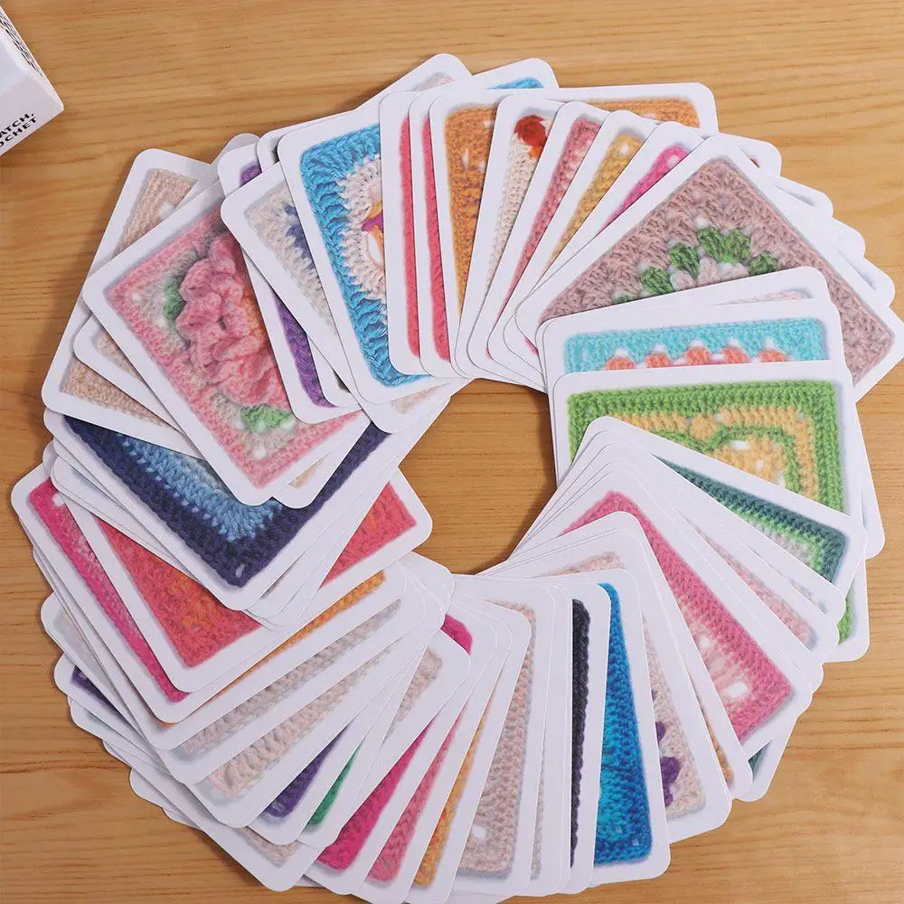 50pcs/box DIY The Granny Square Card Deck Mix Matchs Designs Square DIY Knitted Pattern Card Handmade Colorful