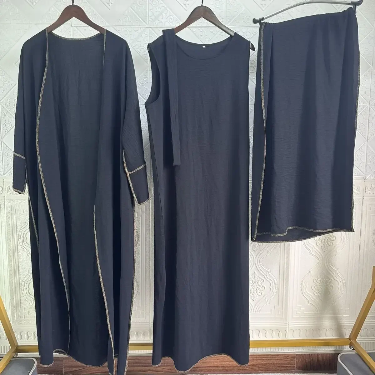 Abaya Kimono Matching Inner Hijab Dress Muslim 2 Piece Set Open Abayas for Women Dubai Kaftan Arabic Turkey Ramadan Islam Outfit