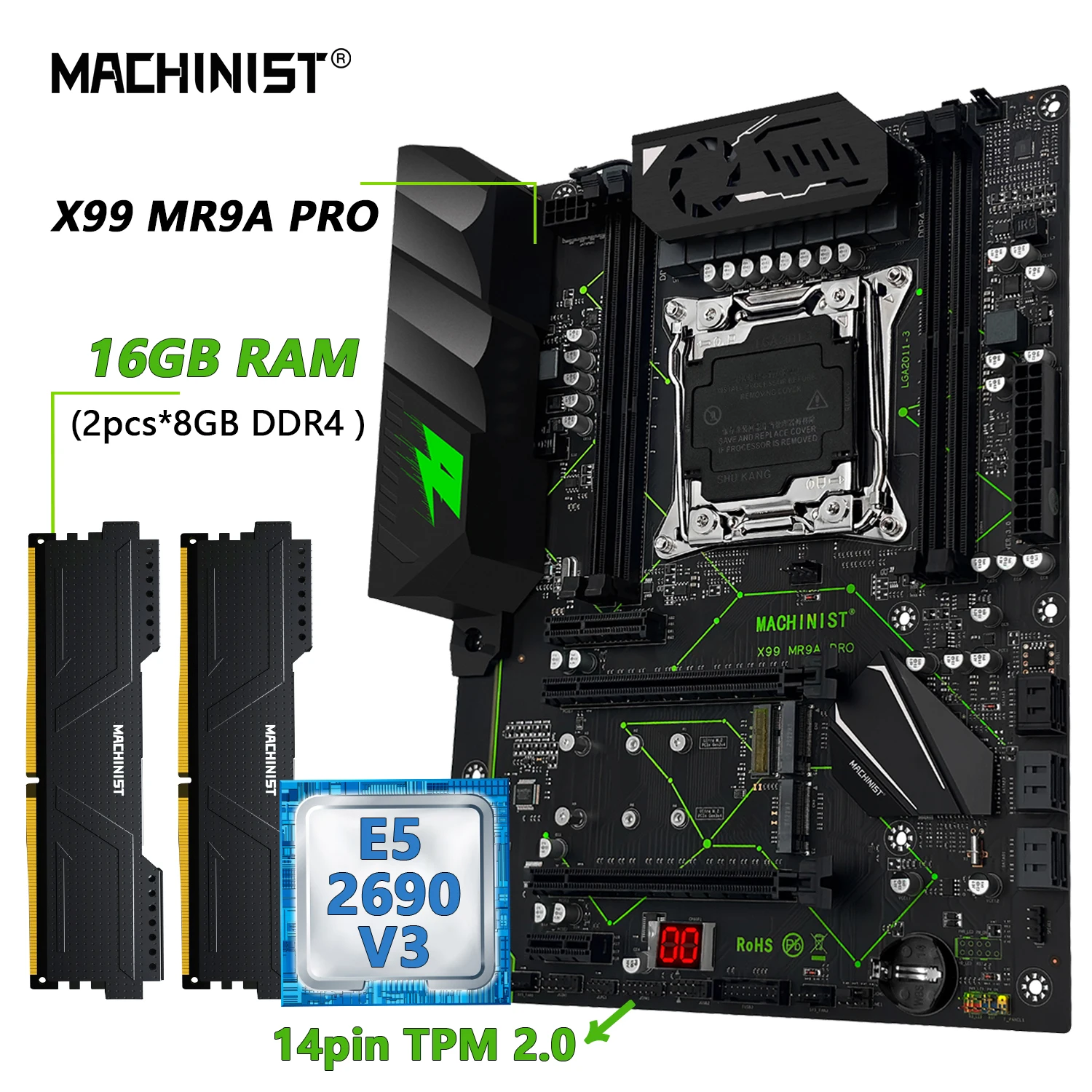 MACHINIST MR9A PRO X99 TPM 2.0 Motherboard LGA2011-3 Xeon E5 2690