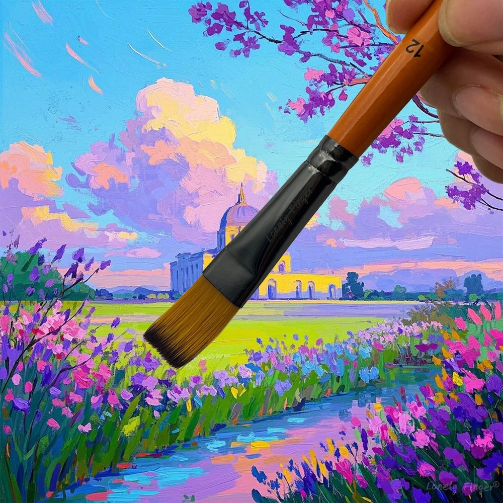 12 Pcs 페인트 브러쉬 아티스트 소프트 플랫 나일론 브리스톨 아크릴 오일 수채화 구 아슈에 대 한 나무 손잡이와 그림 브러쉬