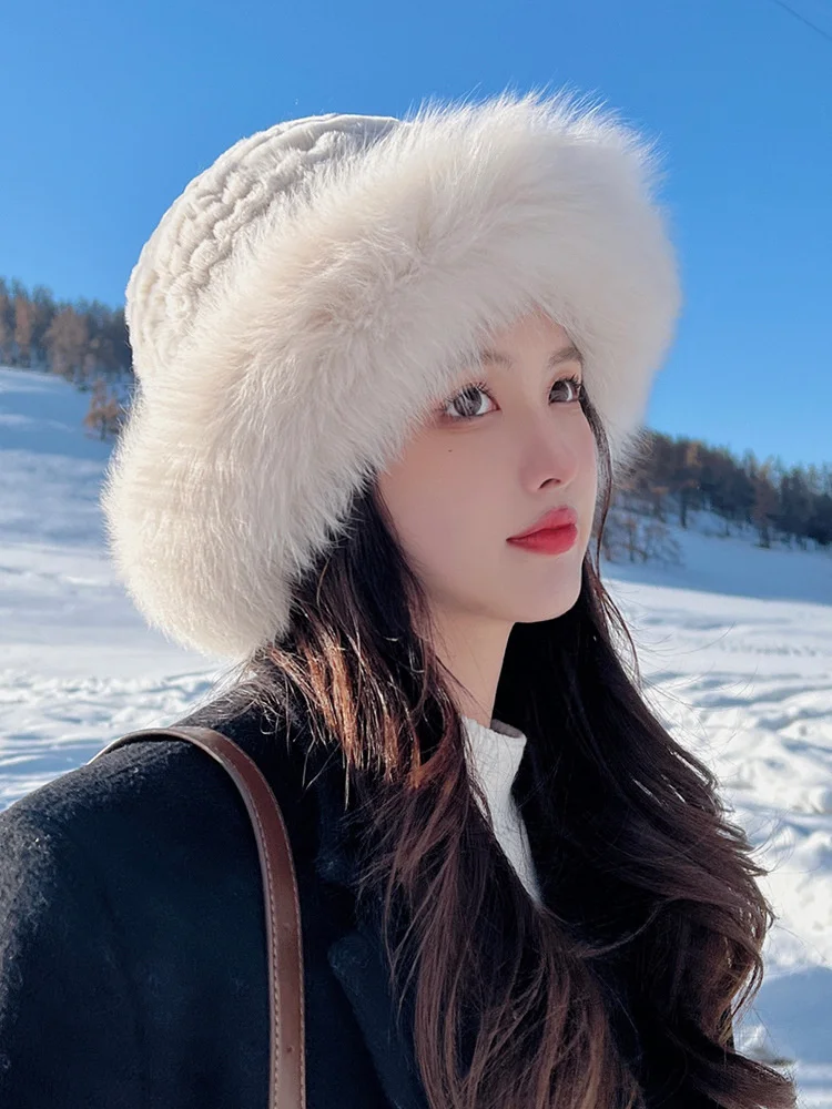 

Rex Rabbit Hair Women's Hat, Luxurious Fox Hair Tide Autumn and Winter Fisherman Hat, Fashionable and Versatile Warm Fur Hat