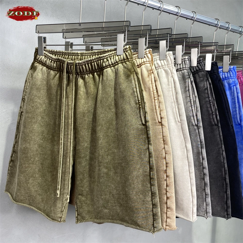 ZODF Vintage Men Summer Batik Washed Cotton Shorts Unisex High Street Distressed Loose 420gsm Short Pants Brand Clothes HY0817 3