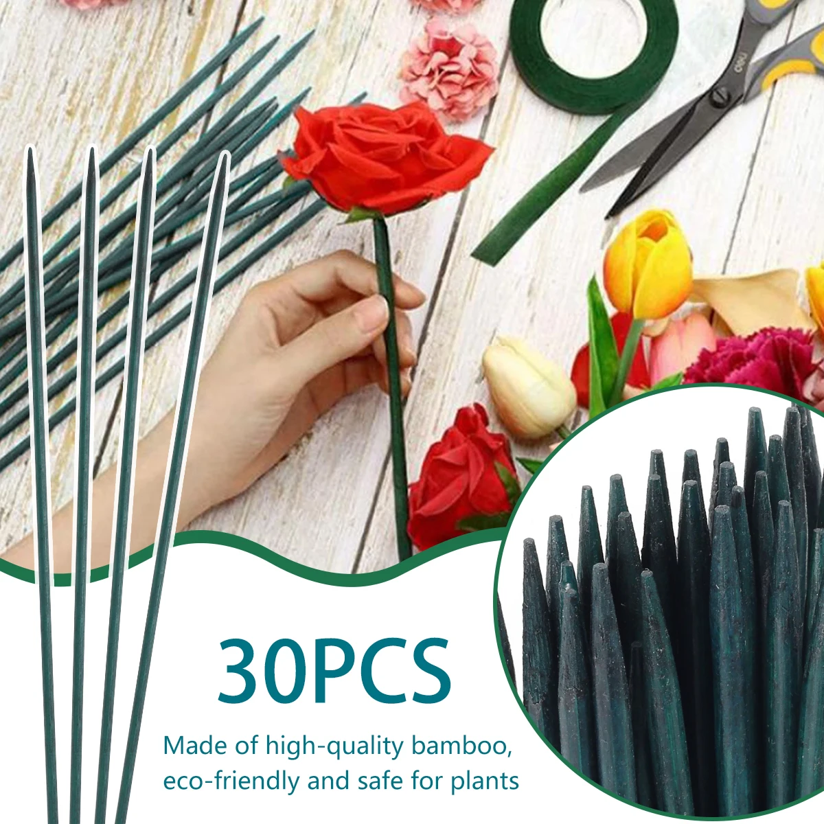 Bamboo Green Plant Support Sticks for Climbing Vines and Flowers