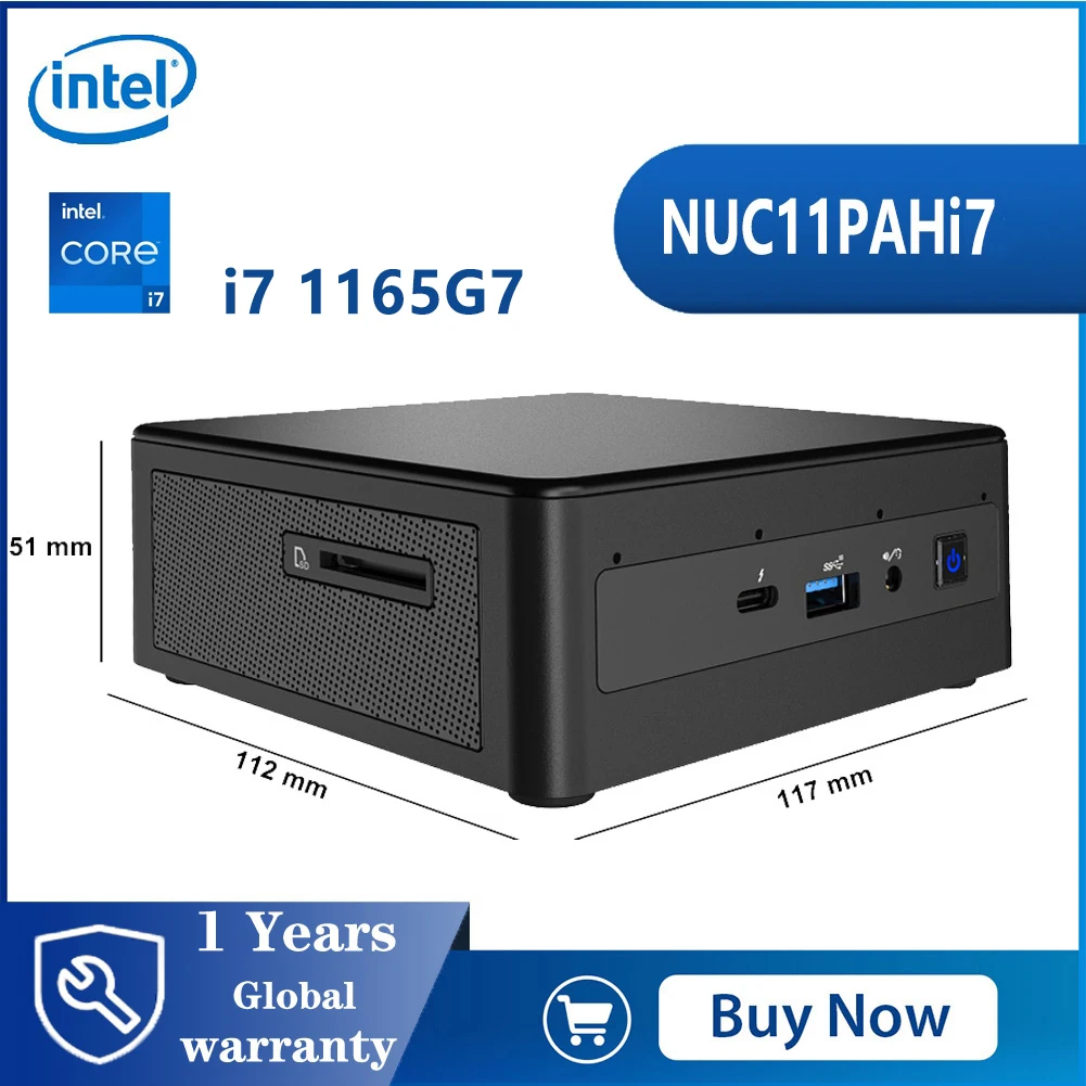 Intel NUC NUC11PAHi7 Mini PC/HTPC,Windows 11 Mini Computer,Four-Core i7  1165G7 - Up to 4.7 GHz Turbo,NVMe SSD DDR4 RAM,WiFi 6,BT 5.2 Thunderbolt  3,8K