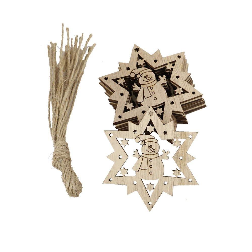 10pcs DIY Natural Christmas Craft Decoration House Snowflakes Tree Shape Wooden Chip Hanging Ornaments Christmas Navidad Decor