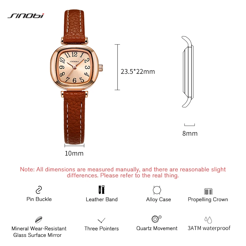 SINOBI Elegant Woman's Watches Original Design Small Dial Ladies Quartz Wristwatches Fashion Leather Strap Clock Reloj Mujer images - 6