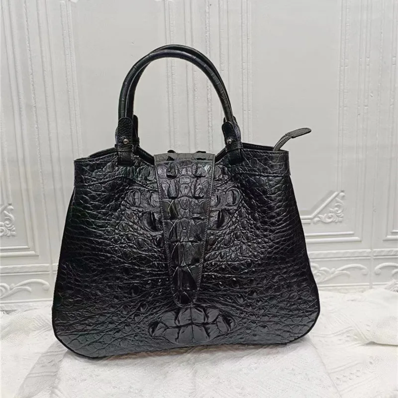 

Exotic Genuine Crocodile Leather Classic Female Black Top-handle Handbag Authentic Real Alligator Skin Lady Women Working Purse