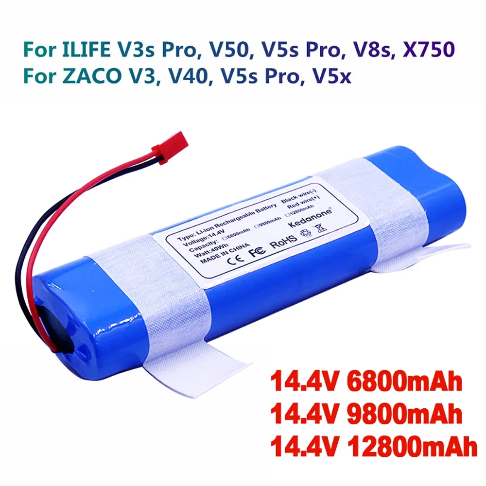 Batería de buena calidad para Robot aspirador ILIFE, 14,8 V, 6800mAh, 12800mah, V50, V55, V8s, V3s Pro, V5s Pro, V8s, X750