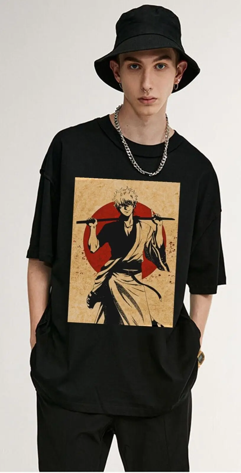 Maglietta Gintama Red Circle Anime Gintoki Manga Kagura Sakata G Maniche Lunghe O Corte