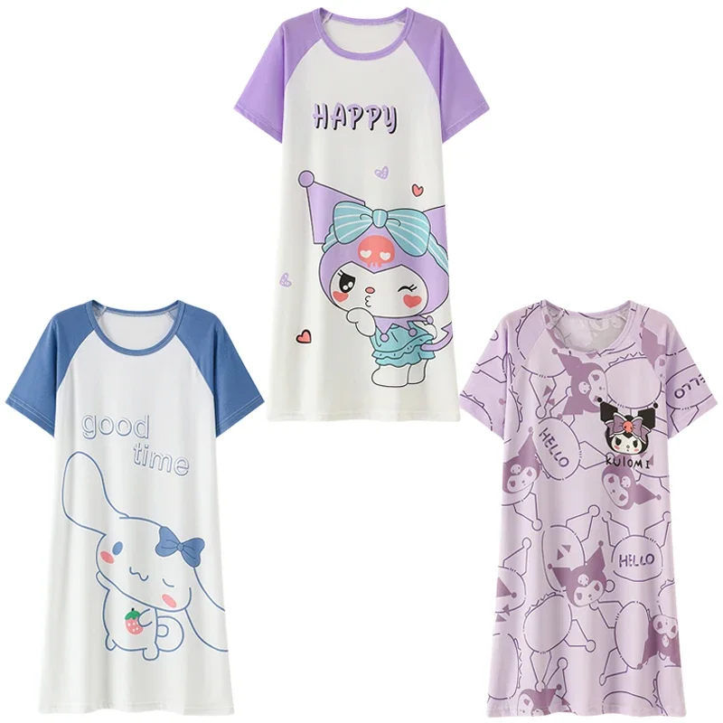 

Sanrios аниме Cinnamoroll Kuromi мультфильм милые взрослые дети летняя Пижама с коротким рукавом юбка для девочки Домашняя одежда платье Ночная рубашка