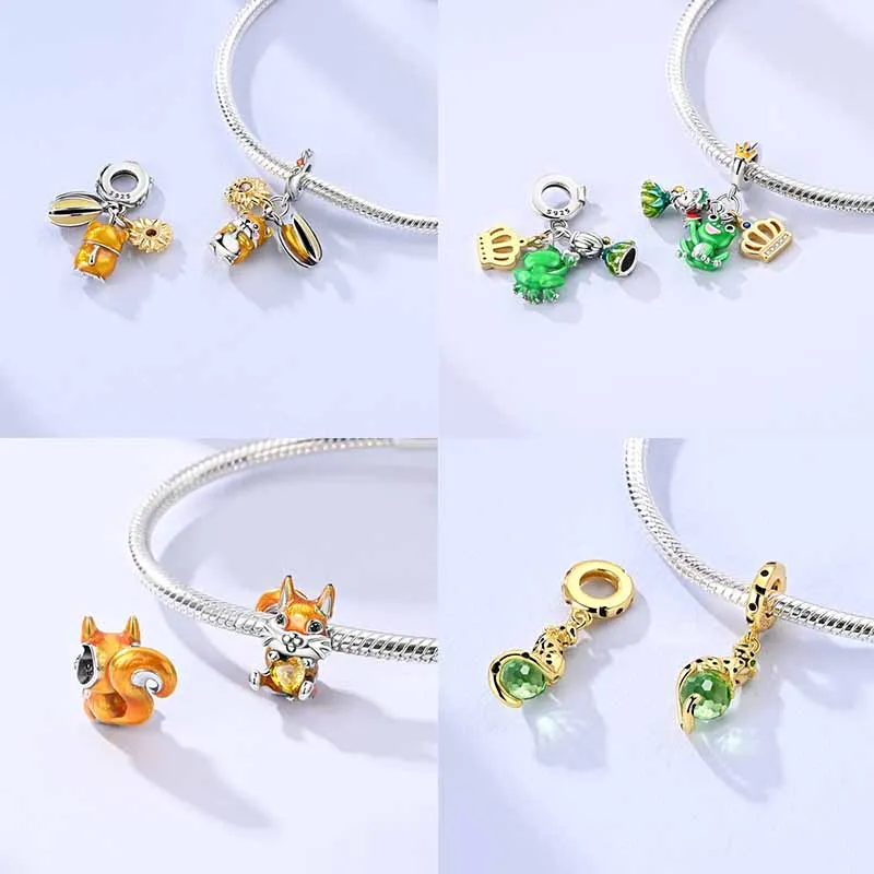 부적 Plata De Ley 925 동물 개 고양이 올빼미 토끼 사자 코끼리 공룡 매력 Origina 팔찌 팔찌 쥬얼리 비즈 만들기