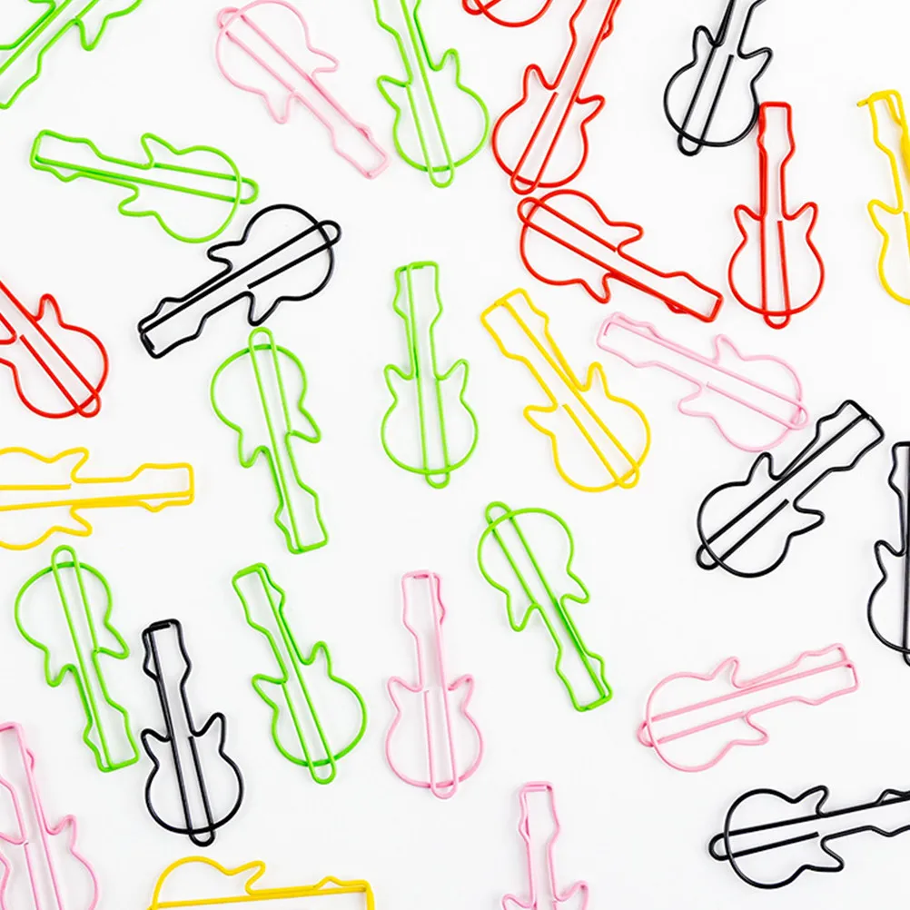 50Pcs 크리 에이 티브 기타 모양의 종이 클립 북마크 금속 음악 테마 사무용품 플래너 액세서리 재미있는 장식 홀더