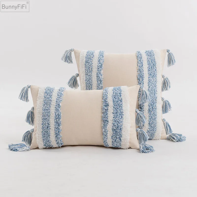 Pillow Cover Stripe Tufted Cushion Cover 45x45cm/30x50cm Blue Grey Home Decoration For Sofa Bed Chair Living Room Bed Room