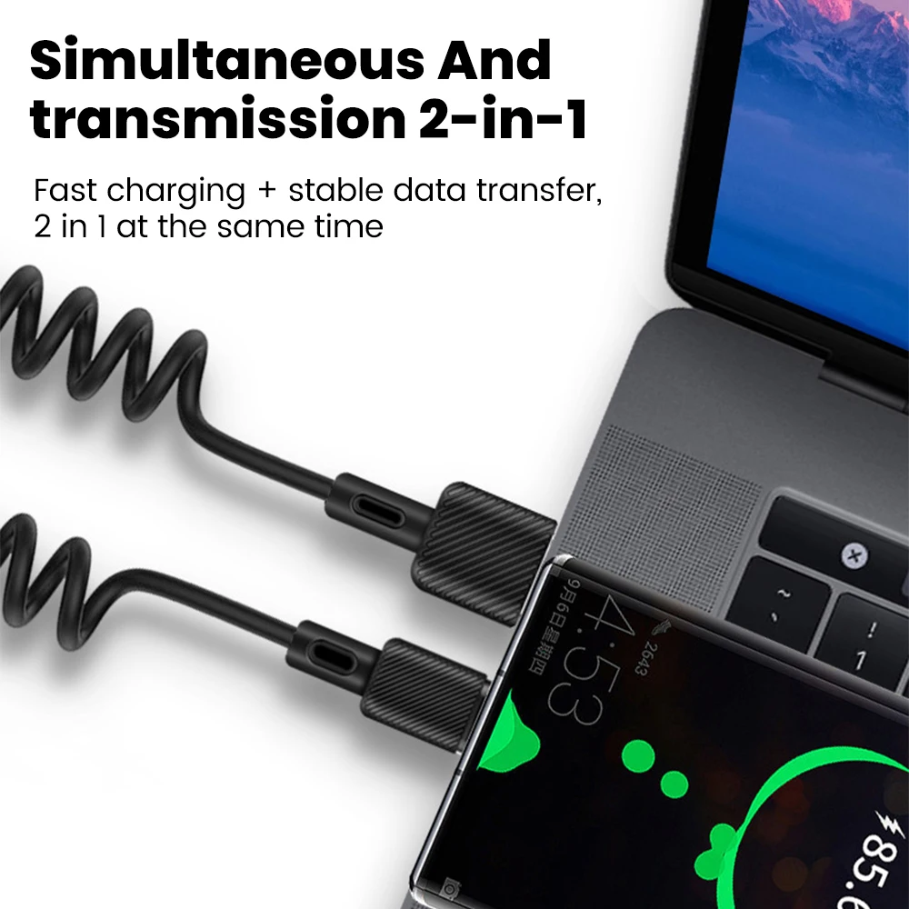 66W Fast Charging Car Spring Telescopic USB Type C Cable Portable Type C to Type C Data Cord for iPhone 15 16 Pro Huawei Phone BEST SELLERS
