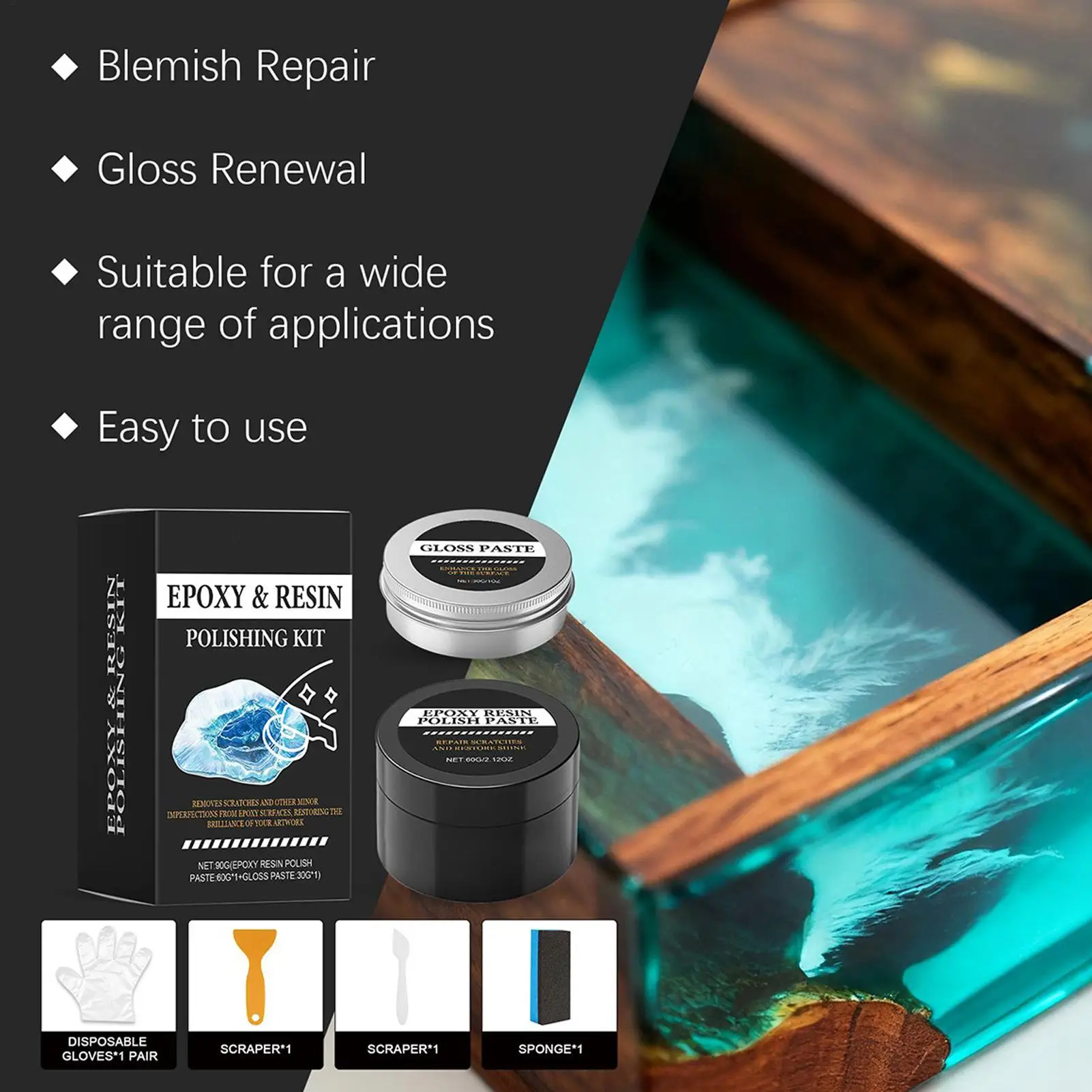 Epoxy Resin Polishing Kit Restore Luster Creamy Paste Epoxy Scratch Polishing Compound for Homeowners Beginners Art Projects