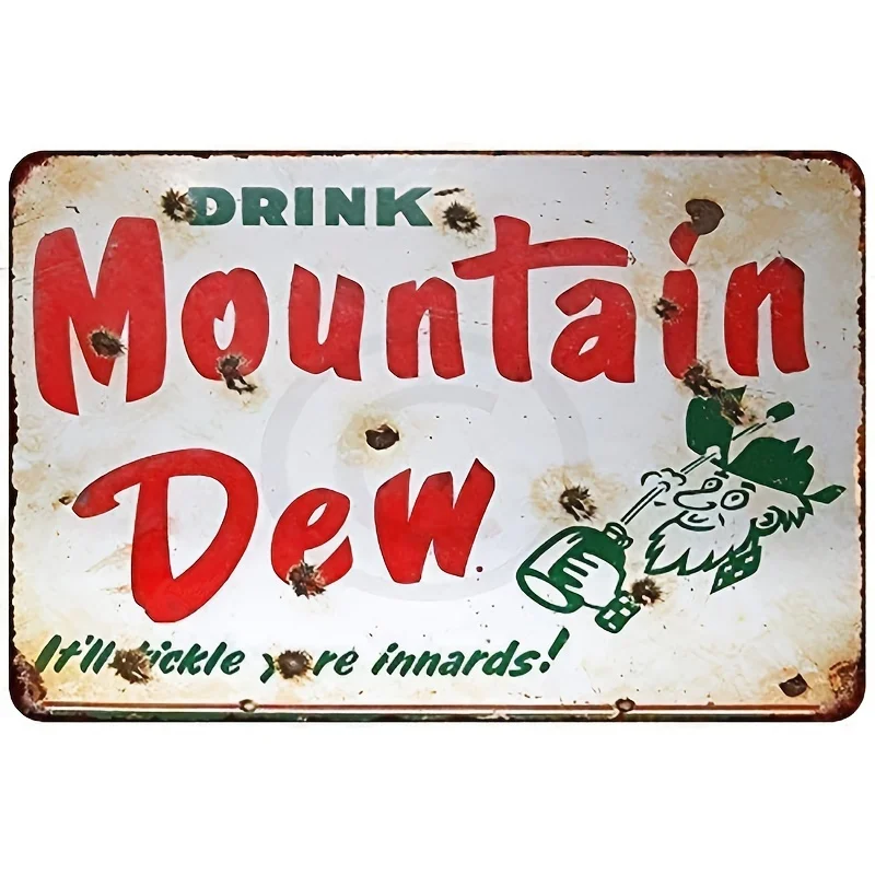 Tin Sign Porcelain Look Drink Mountain Dew Soda Vintage Retro Custom Metal Tin Sign, Home House Coffee Beer Drink Bar Tin Sign