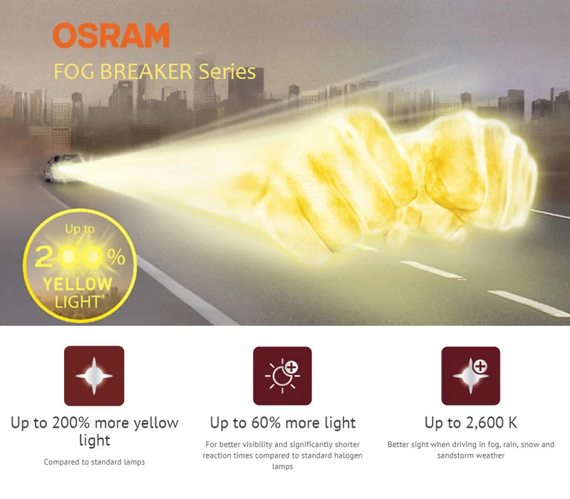 Osram H7 12v 55w 2600k 62210fbr Fog Breaker Xenon Yellow 200% Yellow Light  60% More Bright Car Halogen Hi/lo Beam Oem Bulbs Pair - Car Headlight Bulbs( halogen) - AliExpress