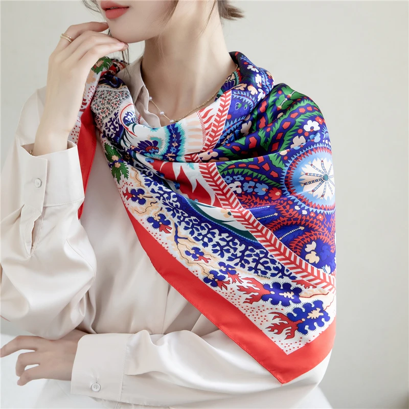 Imitate Twill Silk Scarf Women Fashion Carriage Print Shawl Hijab Bandana  90cm 