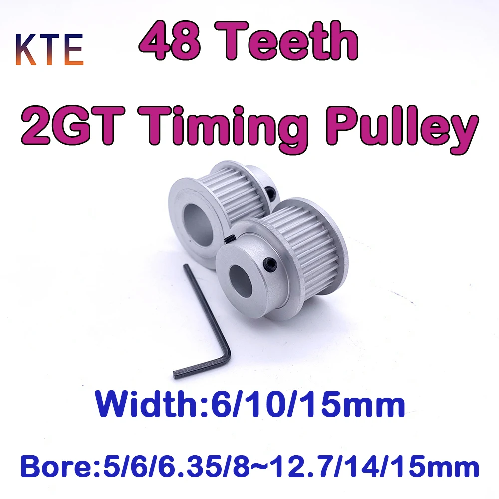 48 Teeth 2GT Timing Pulley Bore 5 6 6.35 8 10 12 12.7 14 15mm GT2 Timing Pulley Belt Width 6 10 15mm 48T 2GT Synchronous Gear