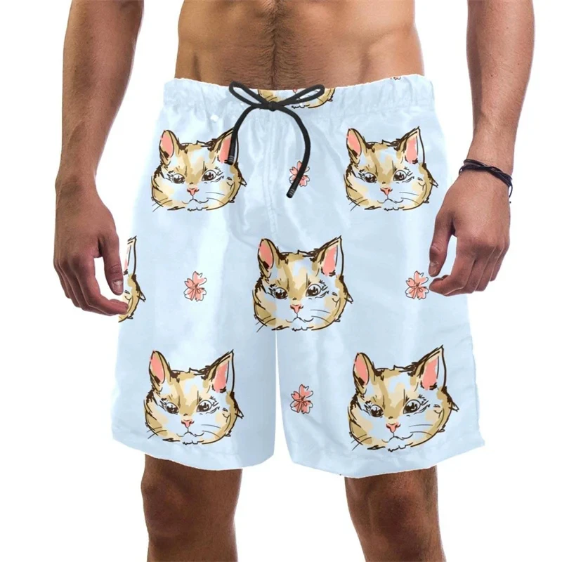 3d Print Funny Cat Beach Shorts For Men Quick Dry Swim Trunks Summer Drawstring Cool Vacation Surf Board Shorts Men Clothing 4