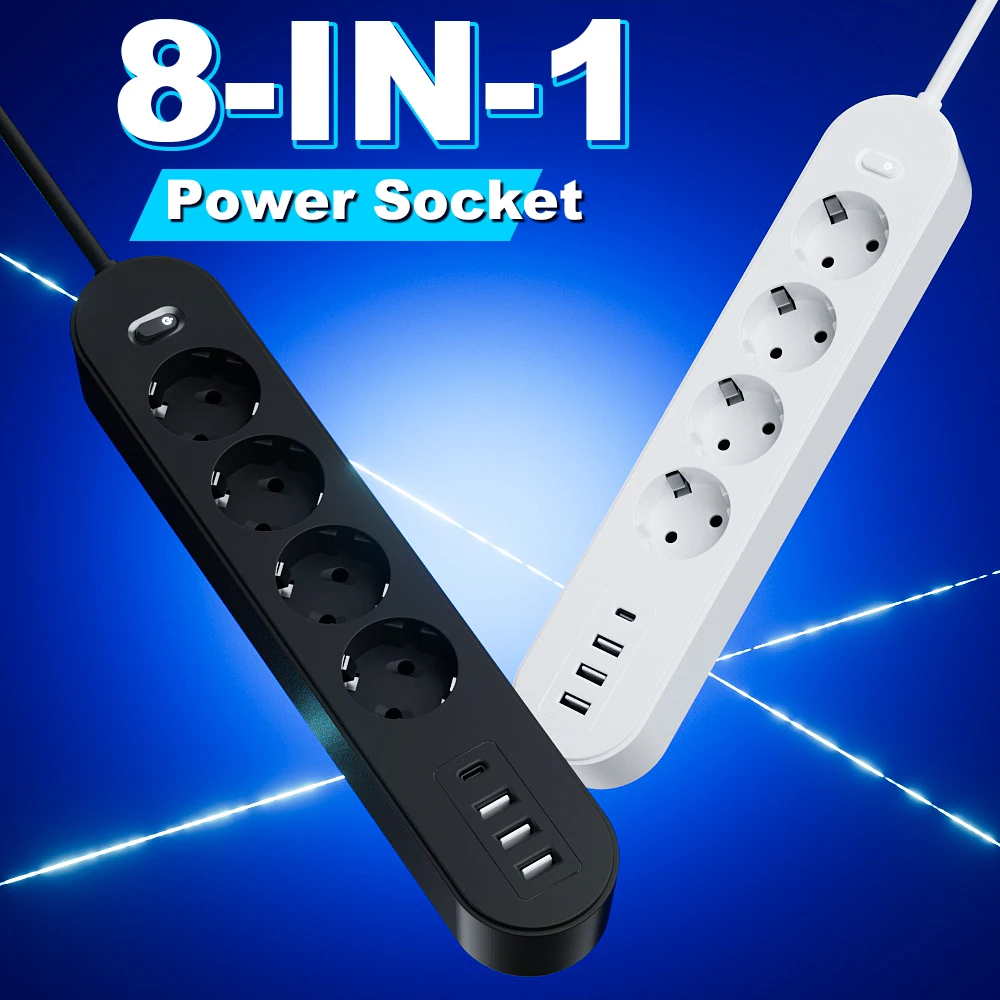 1 High-End 8-in-1 Power Strip with Overload Protection, One Master Switch, 4 Ac Outlet S216af3f7fe2245fb9defa17b8c805760k