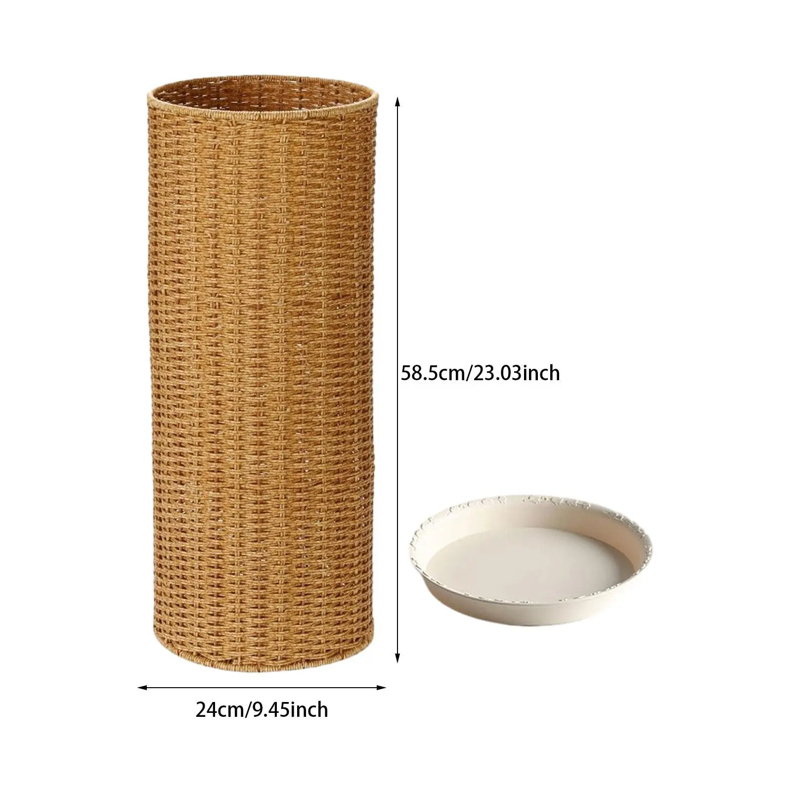 Umbrella Holder Weaving Umbrella Stand with Dip Tray Vintage Style Yoga Mats Umbrella Holder Bucket for Doorway Porch Entryway Bathroom Hallway