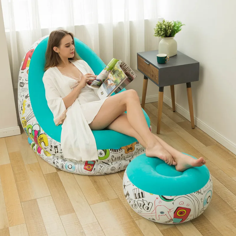 

YUEYI Inflatable Portable Sofa Folding Lazy Bean Bag Sofas Chair Pouf Puff Couch Tatami Living Room Footstool Inflatable Bed Set