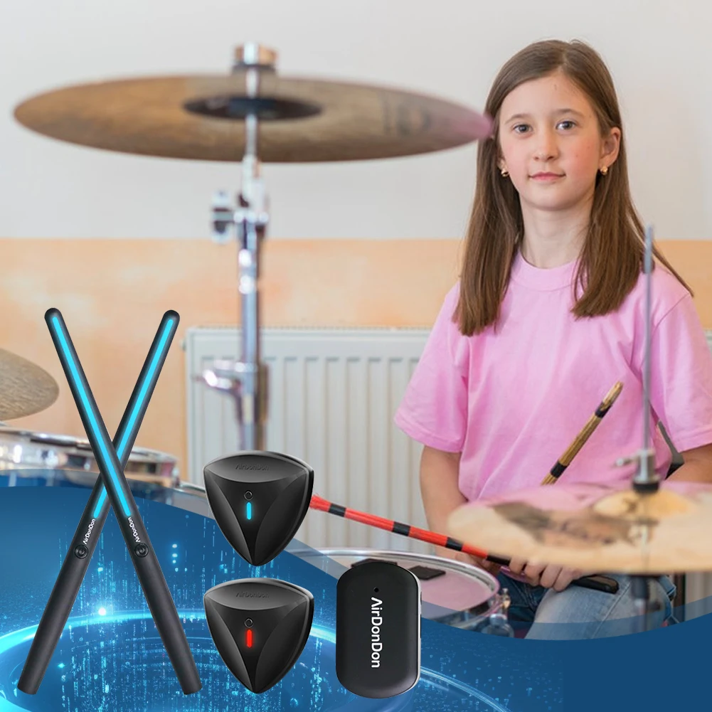 Portable Drum Kit Somatosensory Digital Electronic Air Drum Stick Set Drumsticks Foot Pedal Bluetooth Adapter Musical Instrument