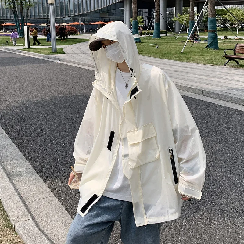 남성용 후드 재킷 가디건, 루즈핏 한국 스타일, 인스타그램 유니크, 다용도 자외선 차단 의류, 트렌디 브랜드, 2023 여름