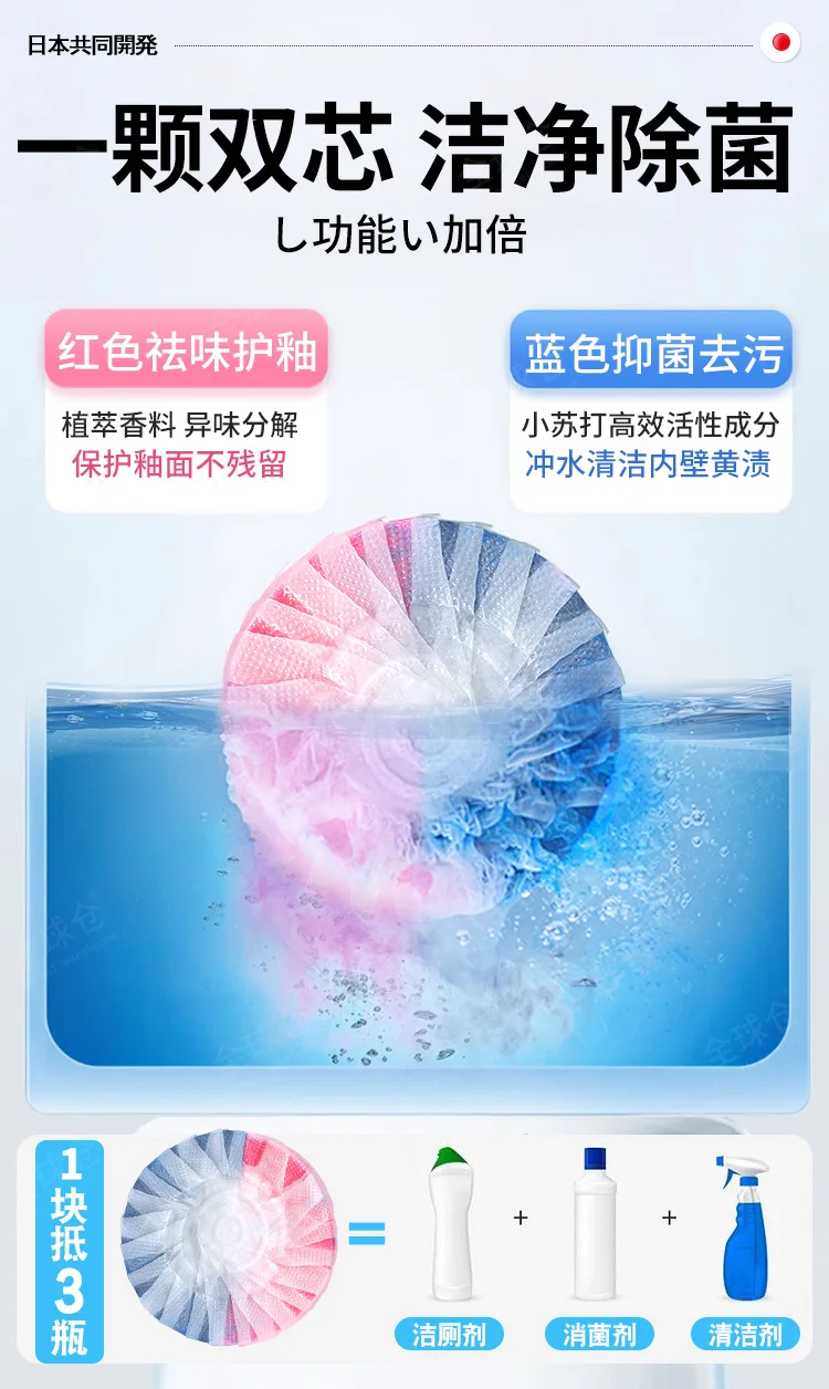 Description Picture 6 of item4pc Fragrant dual-effect toilet cleaner block, toilet cleaner, toilet cleaner, deodorizing magic blue bubble
