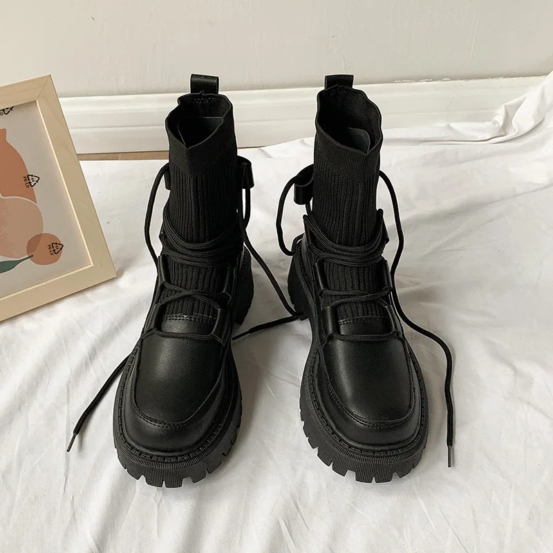 Women Boots Ankle Luxury New Fashion High Top Platform Shoes Woman Casual Boots Soft Breathable Stretch Boots Ladies Female Boot