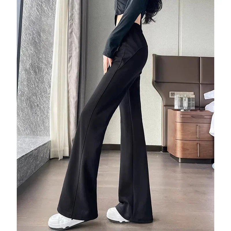 Einfarbig Mädchen Hohe Taille Dünne Jogginghose Frauen Slim Fit Gerade Bein Hosen Dame Koreanische Klassische Ausgestelltes Hosen – Detail 4