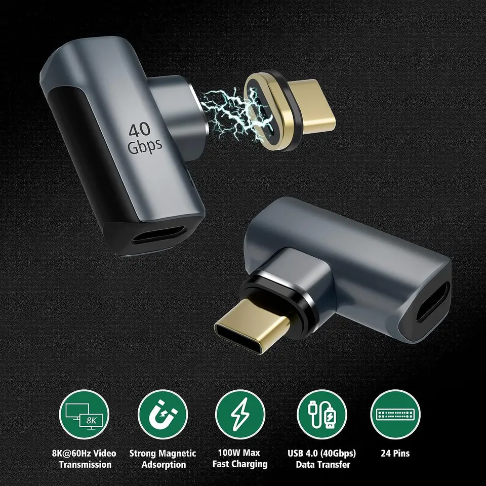 thumbnail image 2 of 2 Pack USB C Magnetic Adapters - 100W PD Charging, 40Gbps Data Transfer, 4K 60Hz Video Compatible 2 of 9