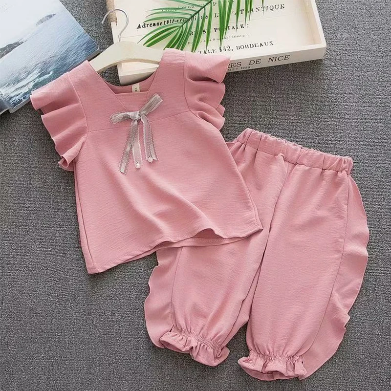 

2023 Summer Girls Clothing Set Short Sleeve T-Shirt+Shorts 2Pcs Suit KidsCasual Loose Tracksuit Fashion Outfits
