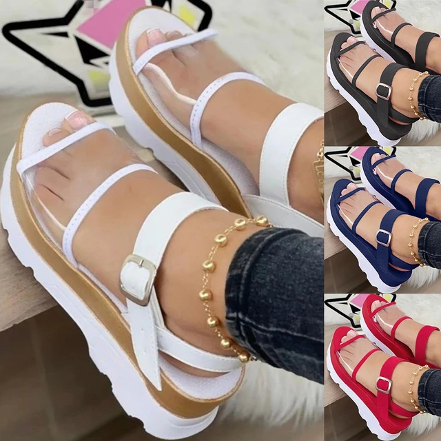 Wide Width Sandals for Women Ladies Fashion Summer Solid Color