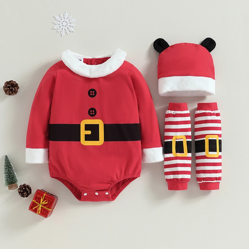 

Christmas Baby Girls Elf Costume Holiday Character Santa's Helper Elf Costume Romper Hat Leg Warmers Sets