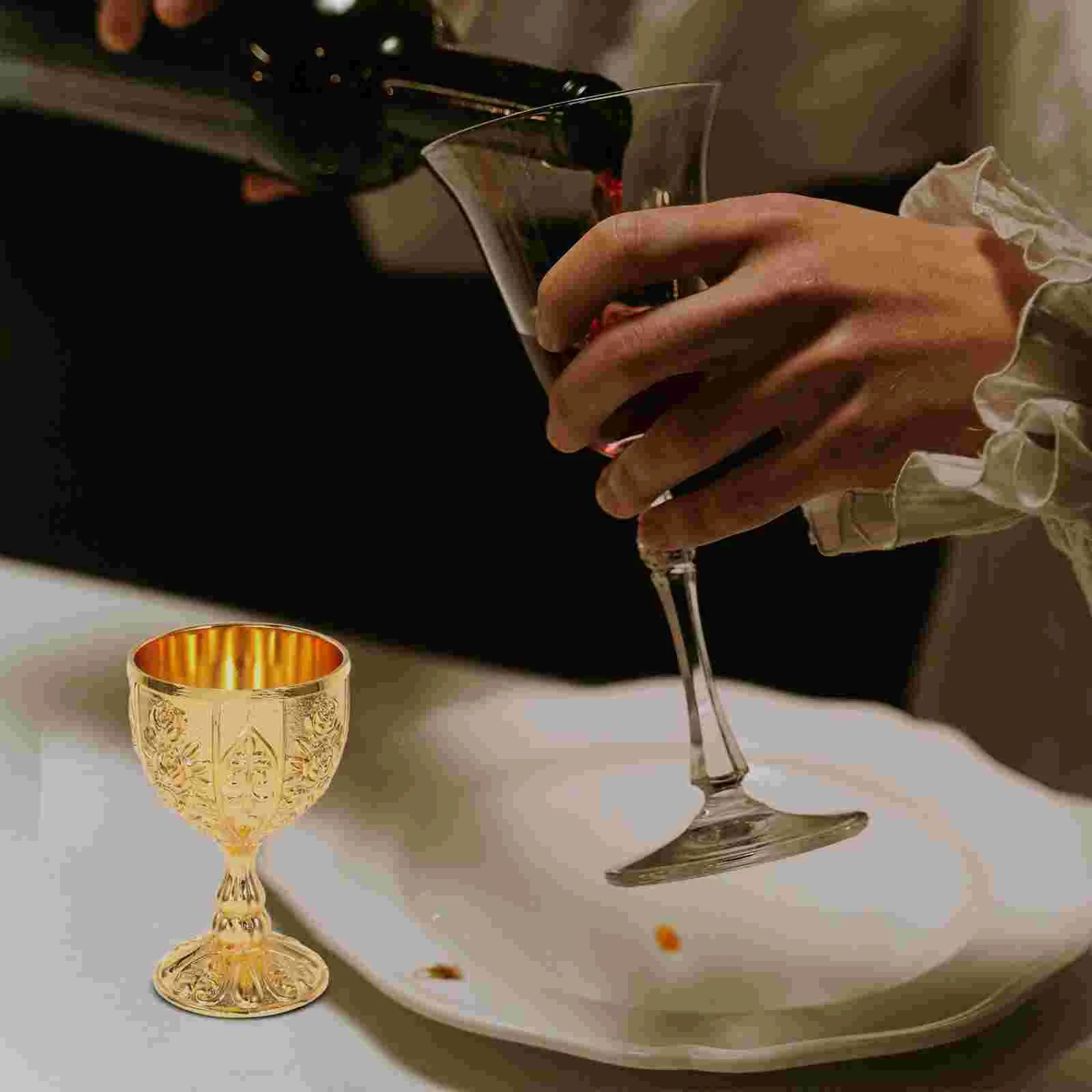 Vintage Gold Chalice Goblet - Zinc Alloy Embossed Flower Design, 4.1 Inch, Decorative Communion Cup - View #6