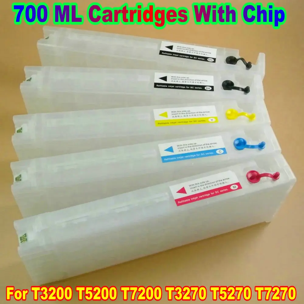 

700ML Refillable Ink Cartridges With Chip For Epson SureColor T3200 T5200 T7200 T3270 T5270 T7270 Chip For Cartrdge T6941-T6945