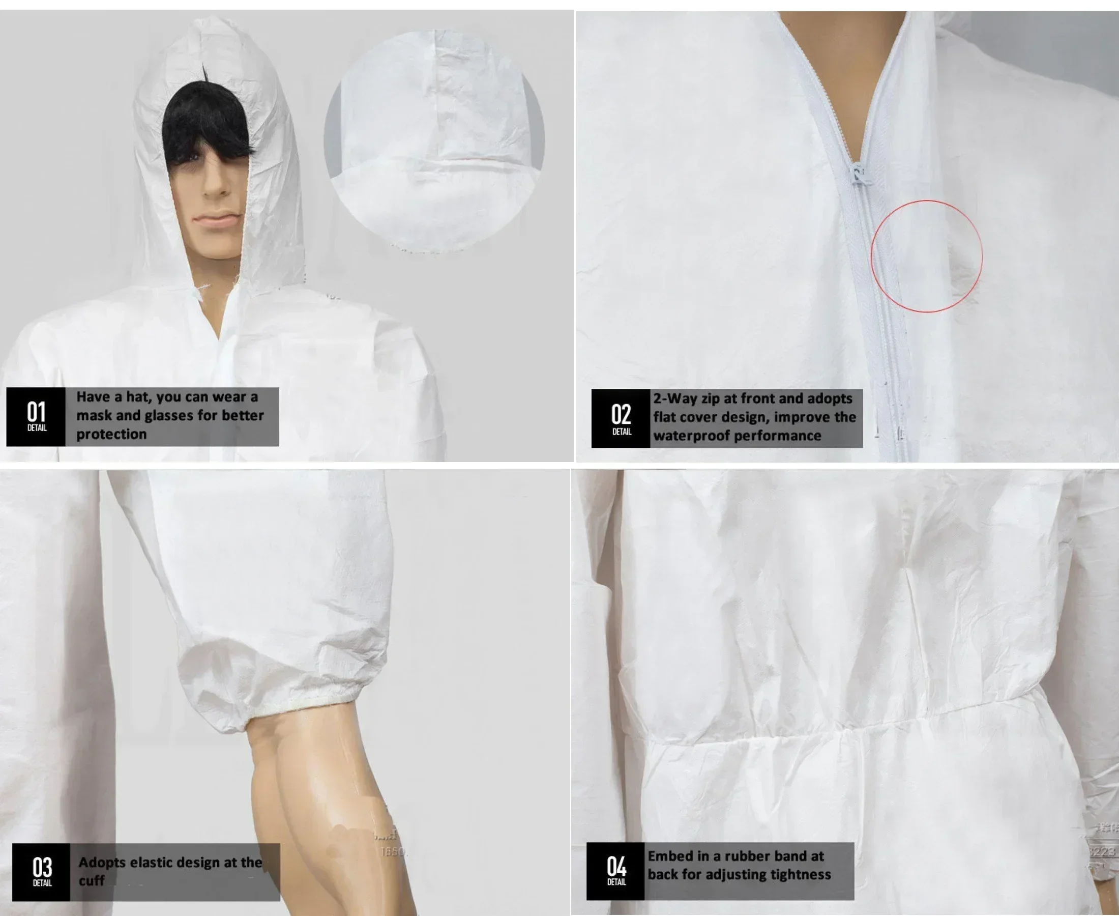 Disposable Work Coverall Suit Breathable Dustproof Water Oil Resistant