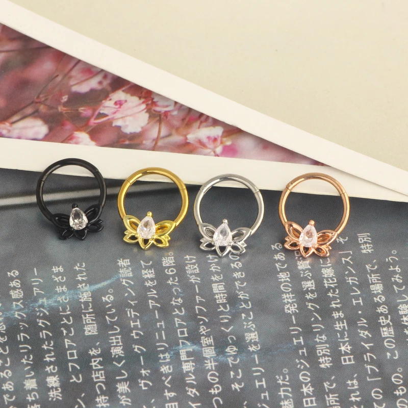 Septum Rings 16G, 316L Stainless Steel Septum Rings Hoops, Cluster CZ Hinged Segment Daith Helix Piercing Jewelry for Women and