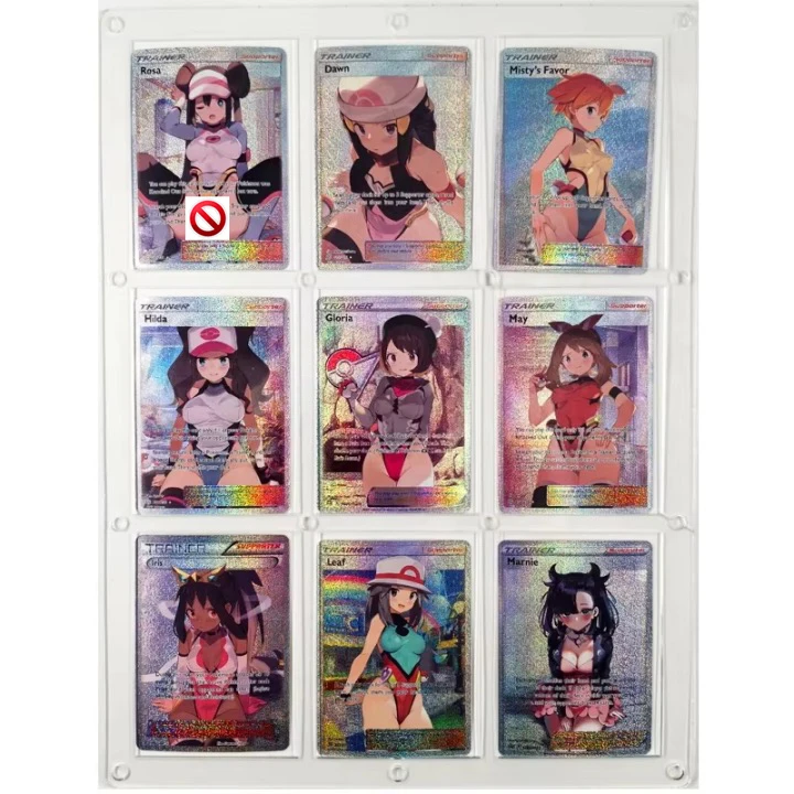 9Pcs/set Diy PTCG Trainer Misty Dawn Marnie ACG Refraction Flash Card Self Made Classic Game Anime Collection Cards Gift Toys