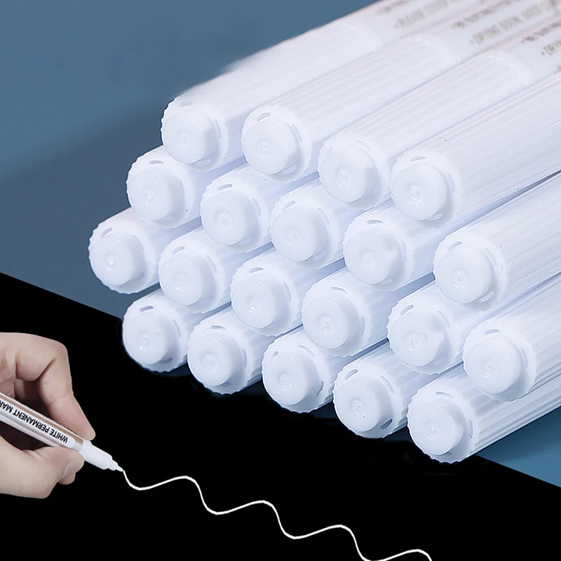 White Marker Pens 1.0mm Oily Waterproof White Gel Pen DIY Graffiti Sketching Markers Stationery Wrting School Suppli