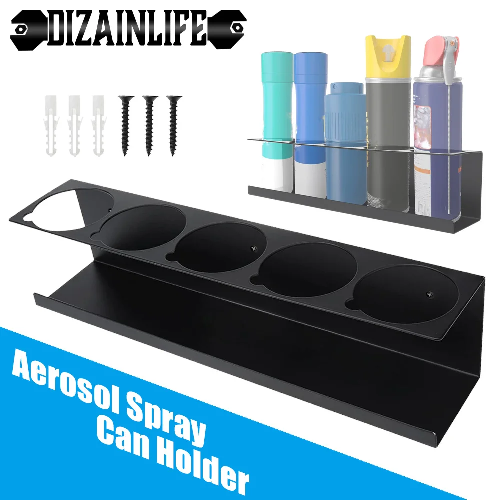 Tool Storage Rack Wall-mounted Bottle Storage 5 Can Holes Shelf Steel Aerosol Spray Can Organizer for Garage Home Storage garage storage shelves