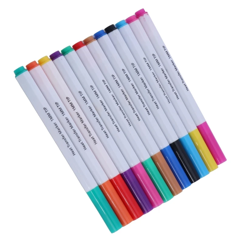 OFBK Heat Transfer Markers 12 Colors 0.5mm/1mm/2.0mm for DIY T-Shirts Crafts