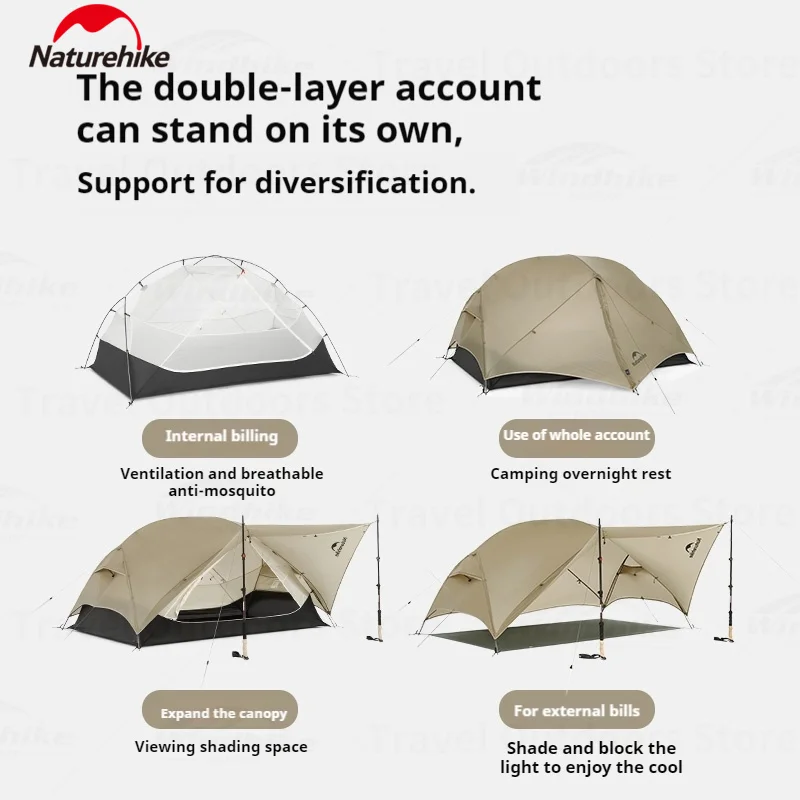 Naturehike Mongar UL Hiking Tent 15D Nylon 3 Season 1-2 People Ultralight Outdoor Double Layer Waterproof Camping Tent