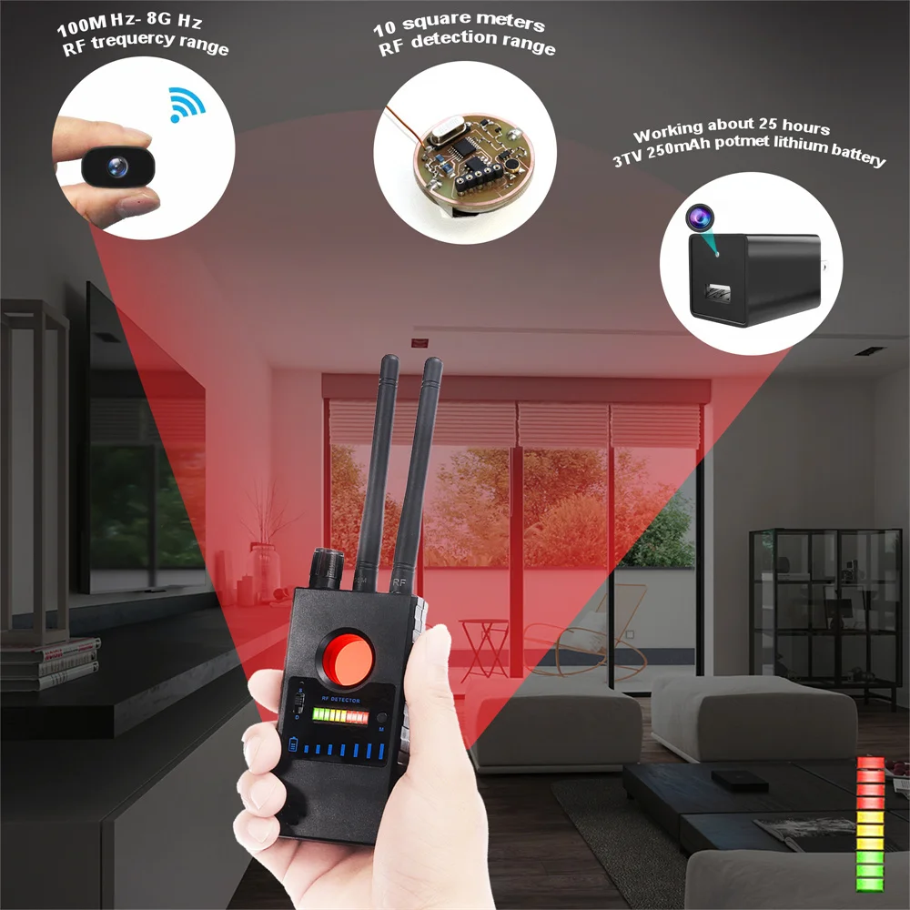 

G528 Multi-function Anti-spy Wireless RF Signal Detector Spy-Camera Lens Bug Finder GSM Audio Device GPS Tracker Detect Scanner