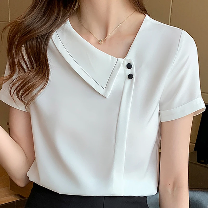 De manga corta para Mujer, camisa De chifón, color blanco, para Verano, E839, - AliExpress mujer